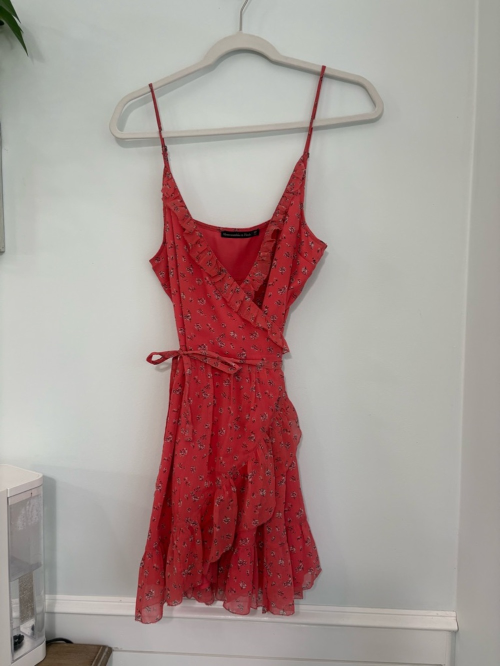 Abercrombie & Fitch Coral Floral Ruffle Wrap Mini Dress
